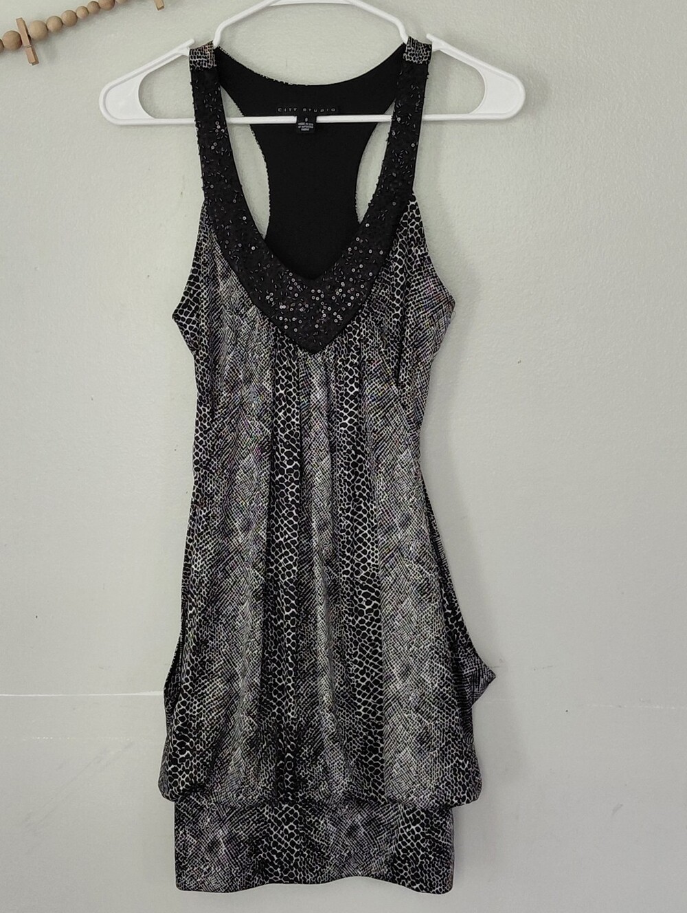 VTG Y2K City Triangles Snakeskin Sequin Mini Club Dress Small
